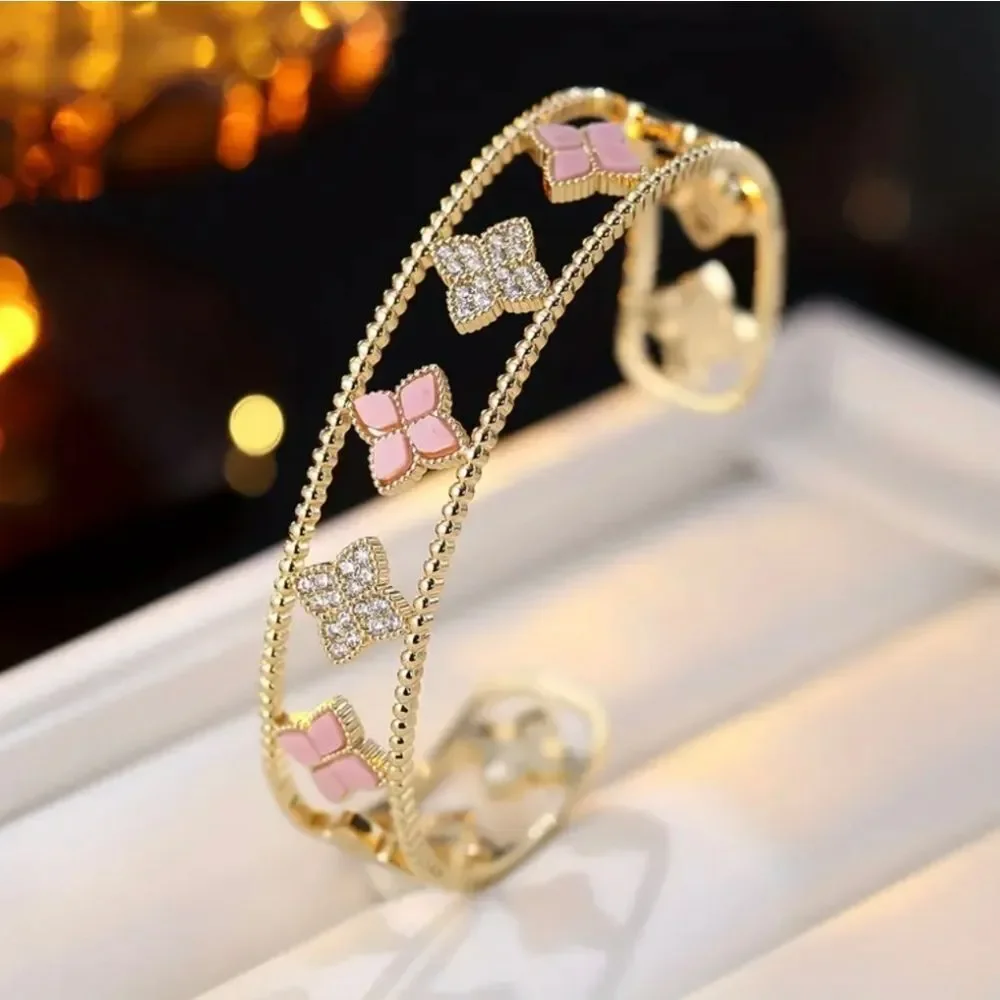 18k Gold Plated Pink & Diamond Bracelet Bangle Designer Inspired